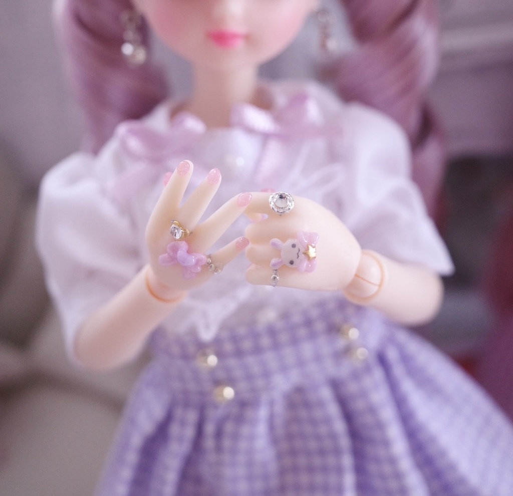 ピュアニーモ2用　ネイルハンドセット　ホワイト肌　うさちゃんりぼん①