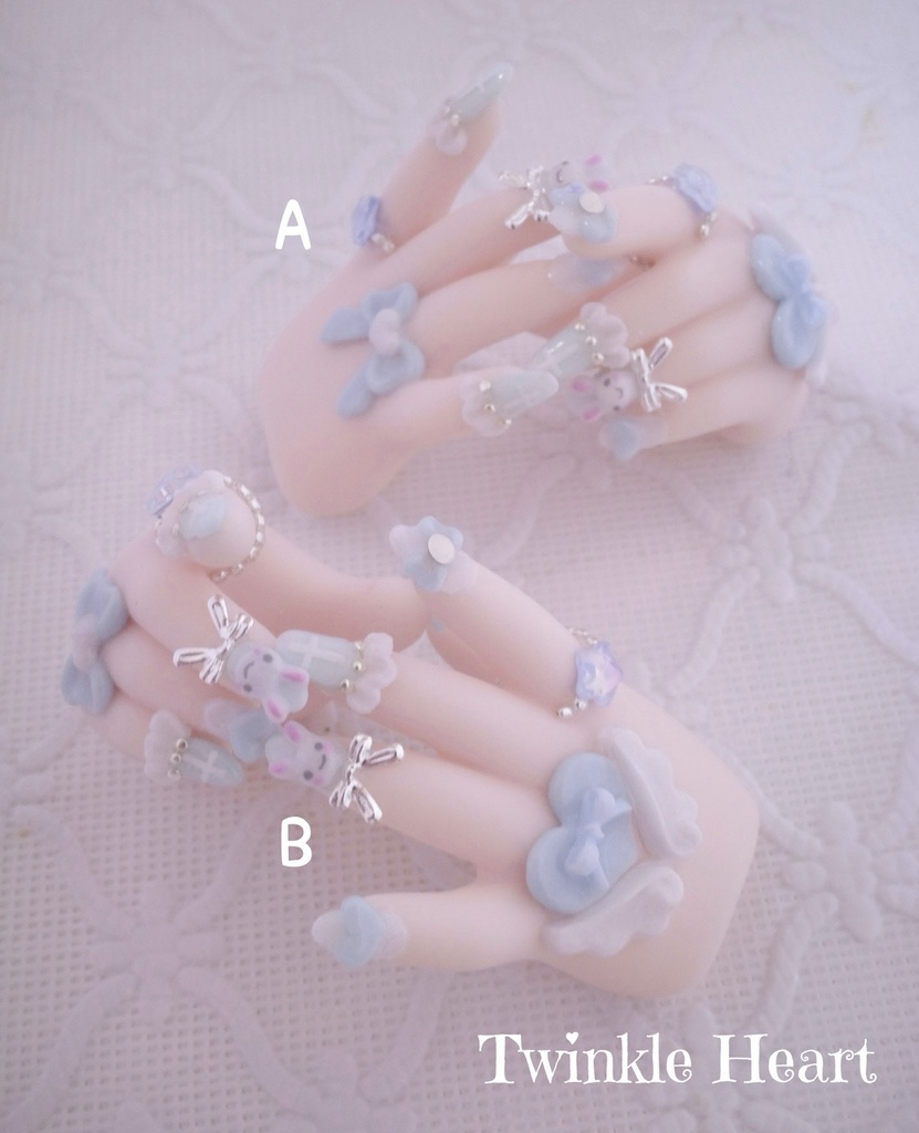 MDDネイルハンド　羽ハートうさちゃん　セミホワ