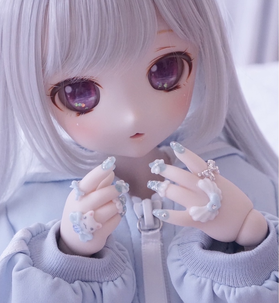 MDDネイルハンド　羽根ハートねこちゃん2 セミホワ