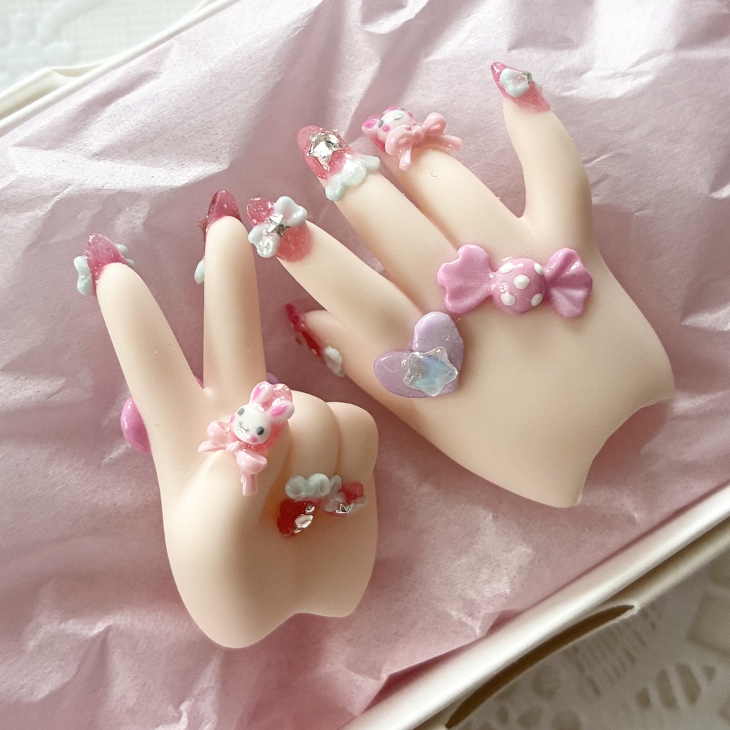MDDネイルハンド　Candyうさちゃん　セミホワ