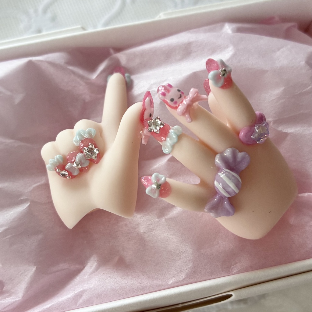 MDDネイルハンド　Candyうさちゃん　セミホワ