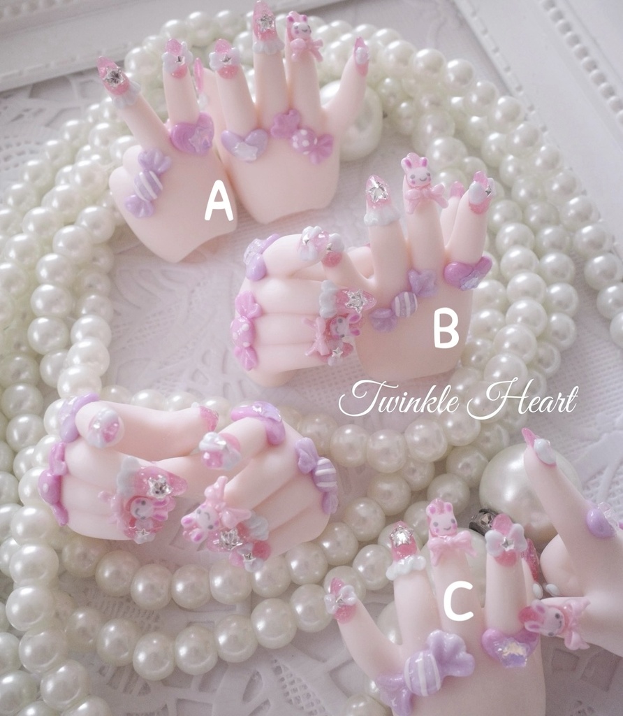 MDDネイルハンド　Candyうさちゃん　セミホワ