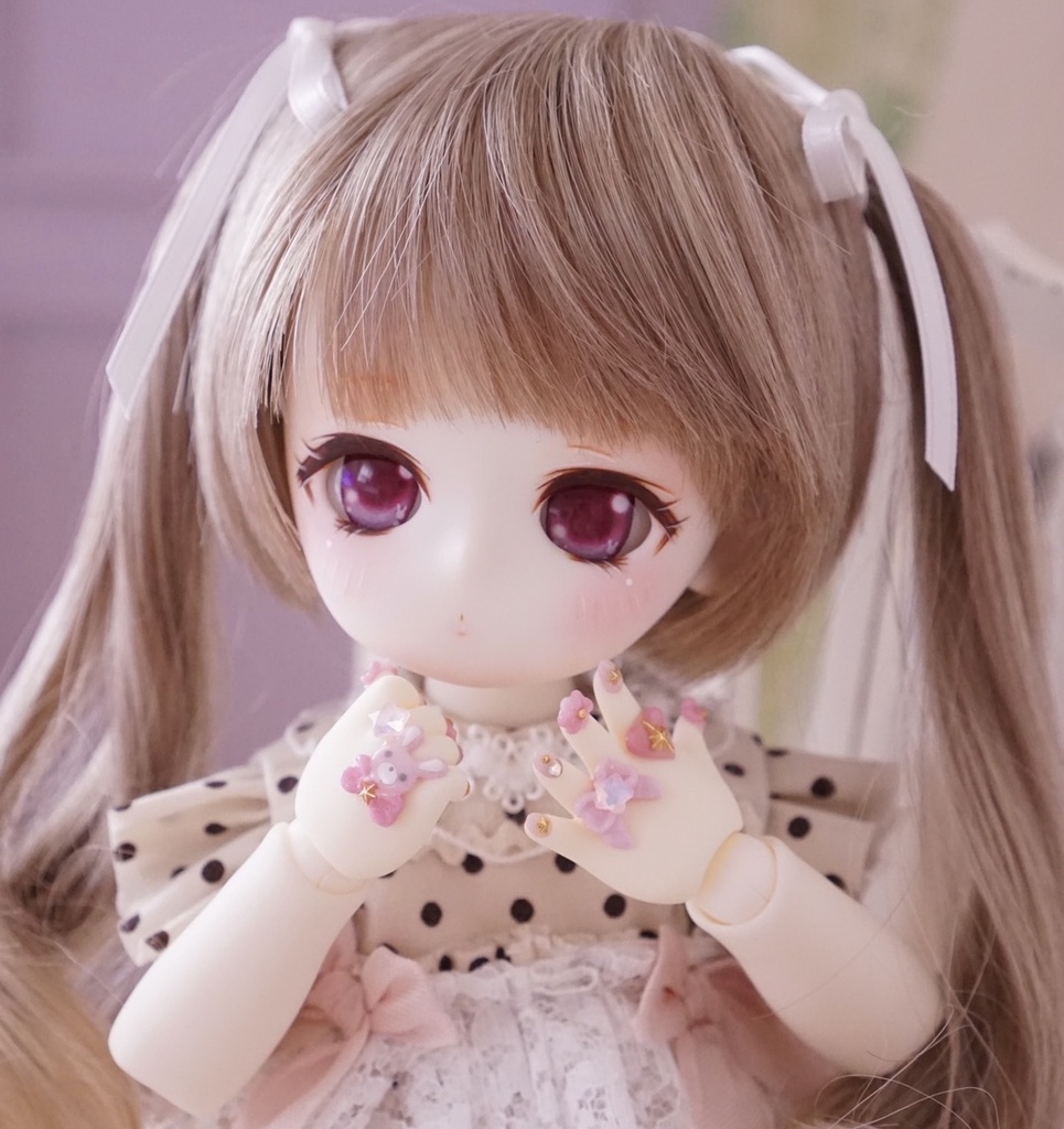 TinyFoxネイルハンド　ぴんくうさちゃん　ホワイト肌