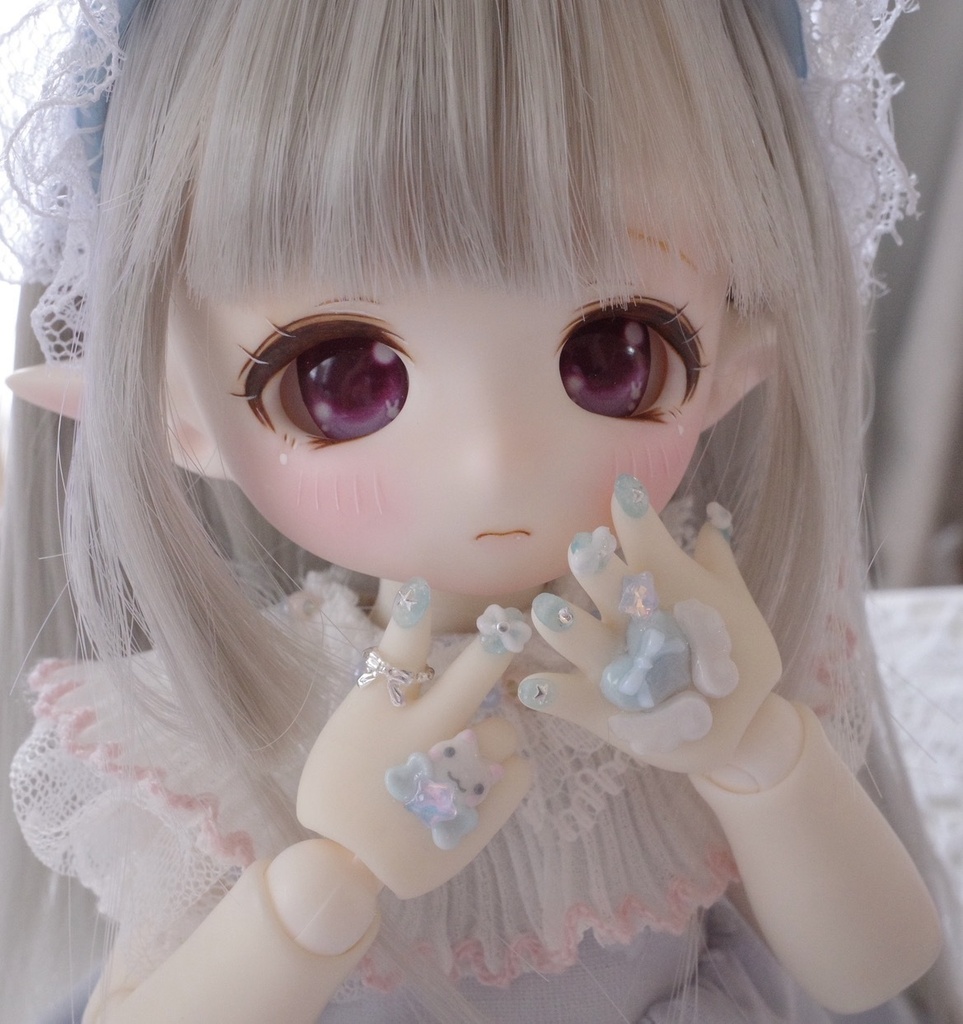 TinyFoxネイルハンド　羽根ハートねこちゃん　ホワイト肌