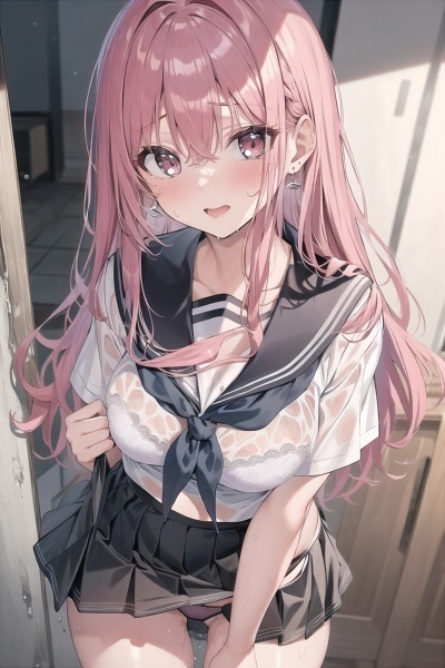 ピンク髪巨乳美女　濡れ透け制服　セーラー服JKコス　245枚