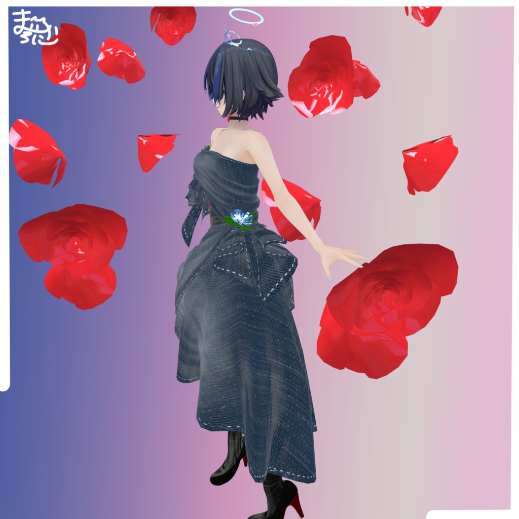 【薔薇とデニムのドレス】Rose Dress【ドレス.衣装.VRC】
