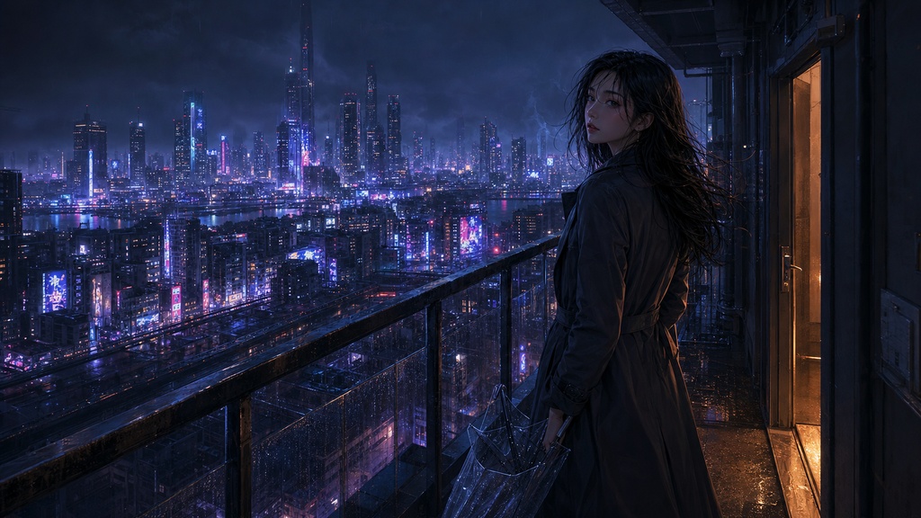 深夜のネオン人物PC壁紙3枚セット