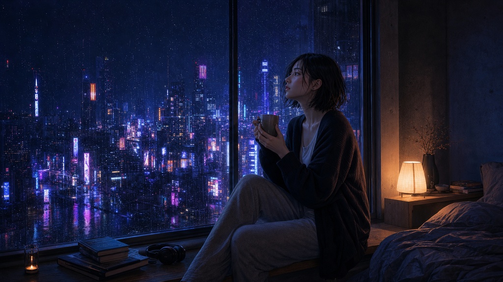 深夜のネオン人物PC壁紙3枚セット