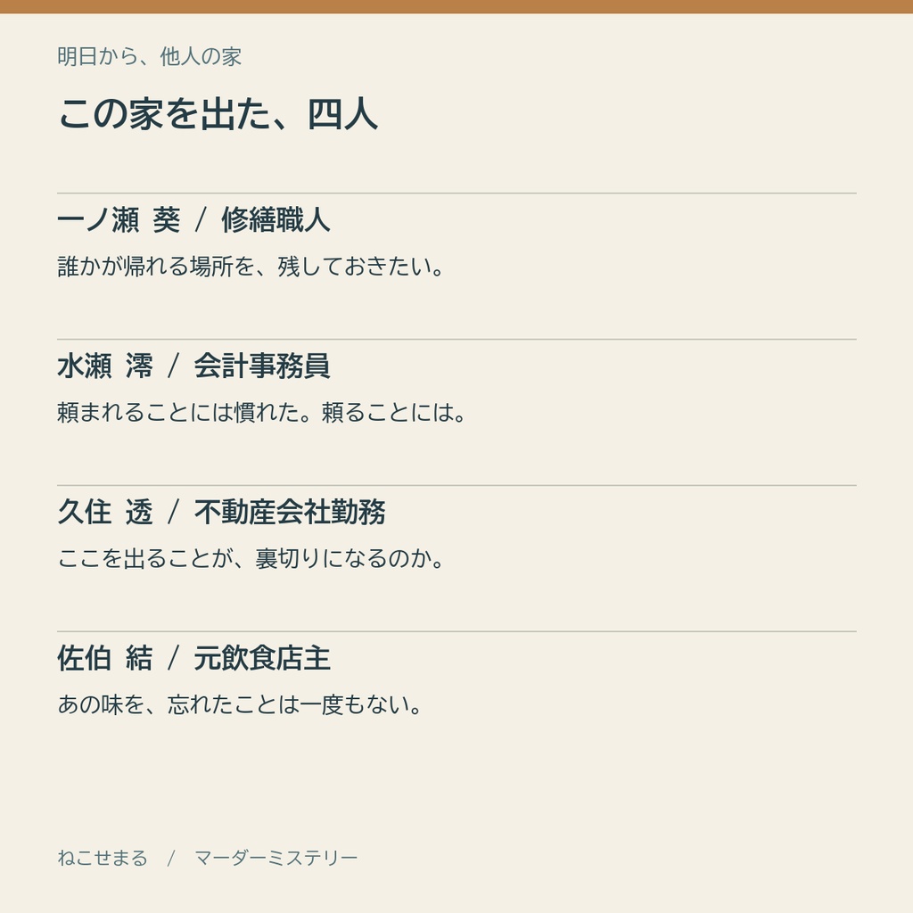 明日から、他人の家【4人用・GMレス マーダーミステリー】