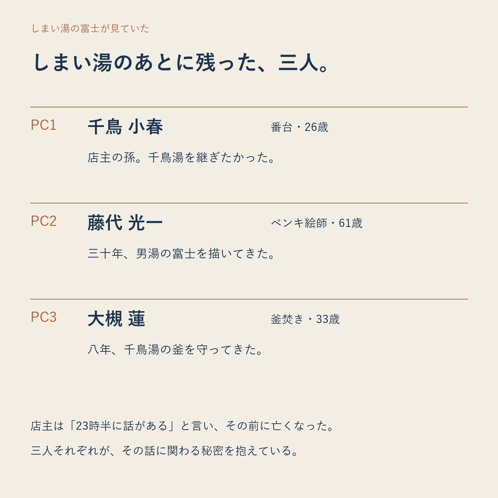 しまい湯の富士が見ていた【3人用・GMレス マーダーミステリー】