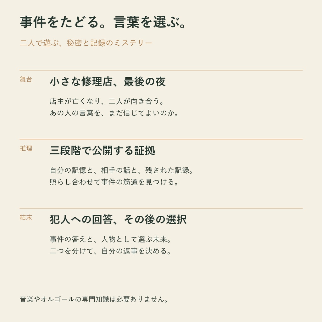 最後の音を、売らないで【2人用・GMレス 協力型マーダーミステリー】