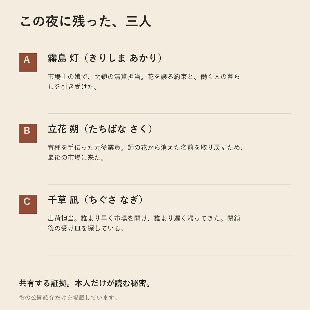 その花に、名前はいらない|3人用・GMレス マーダーミステリー