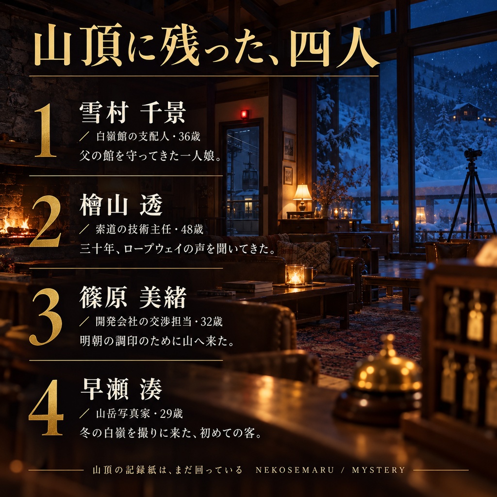 山頂の記録紙は、まだ回っている【4人用・GMレス 本格推理マーダーミステリー】