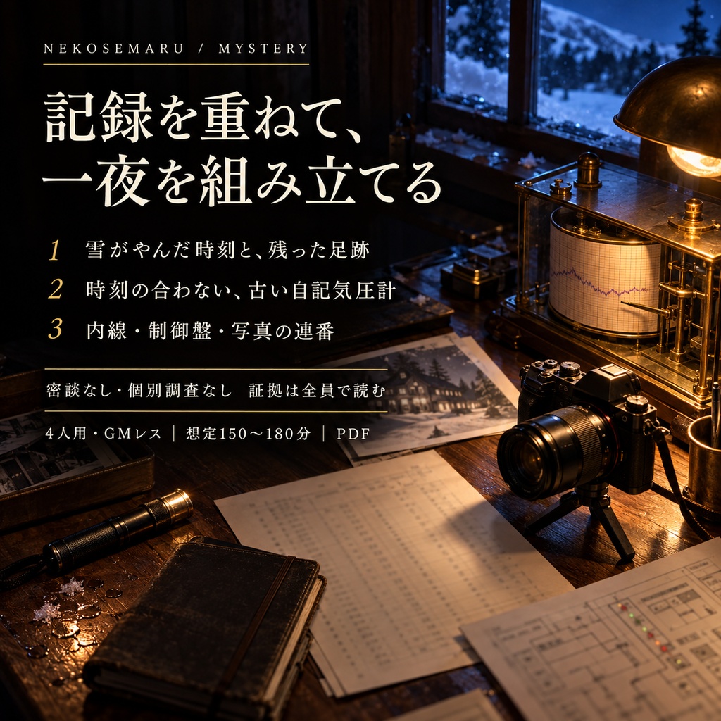 山頂の記録紙は、まだ回っている【4人用・GMレス 本格推理マーダーミステリー】