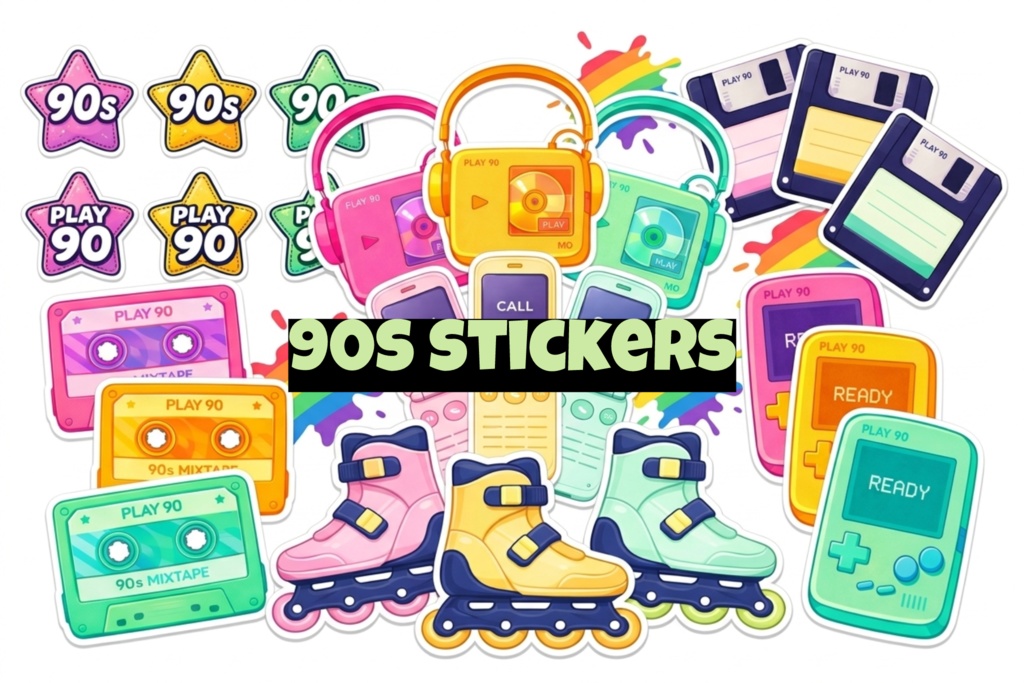90'sレトロかわいいステッカー24枚セット