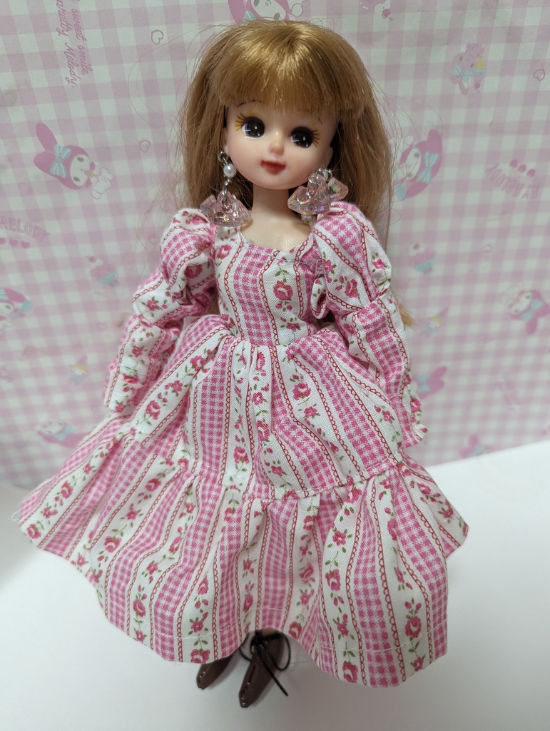 リカちゃんパフスリーブロングワンピース