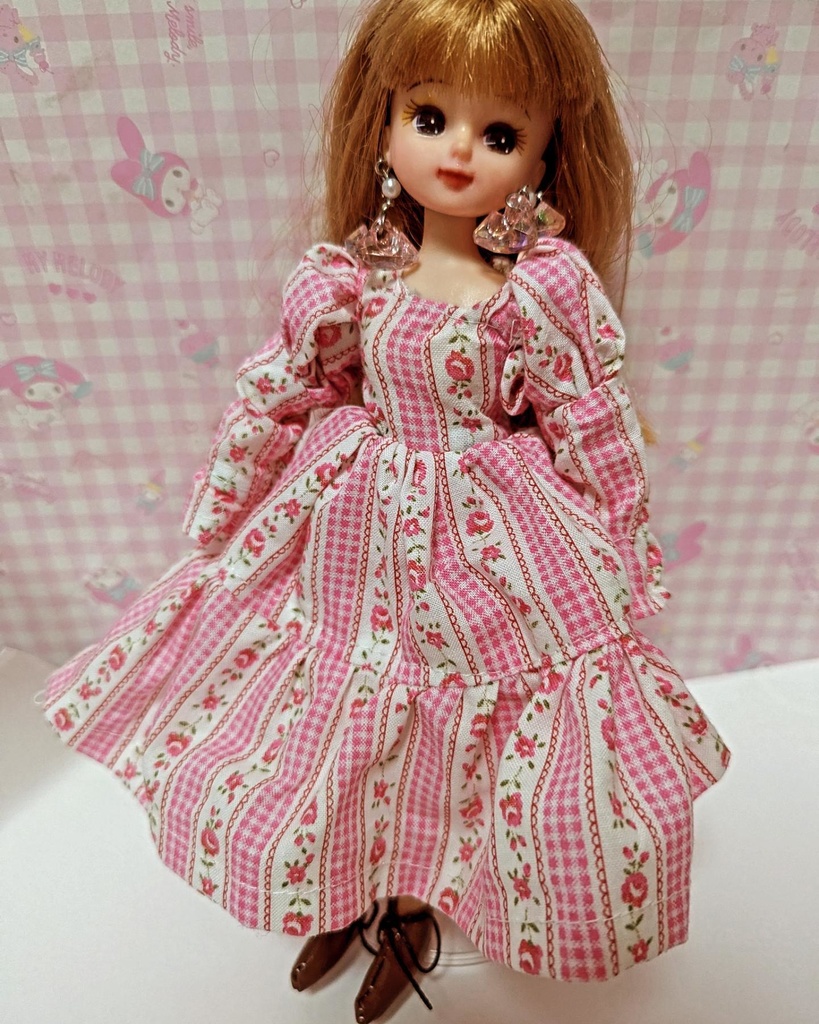 リカちゃんパフスリーブロングワンピース