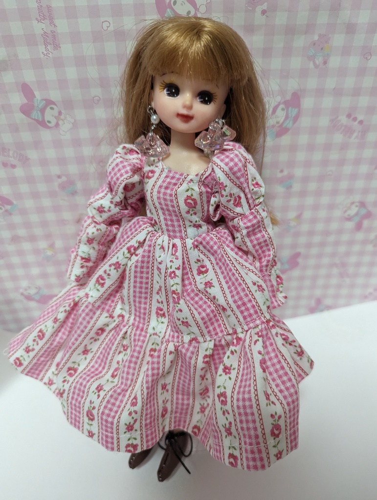 リカちゃんパフスリーブロングワンピース