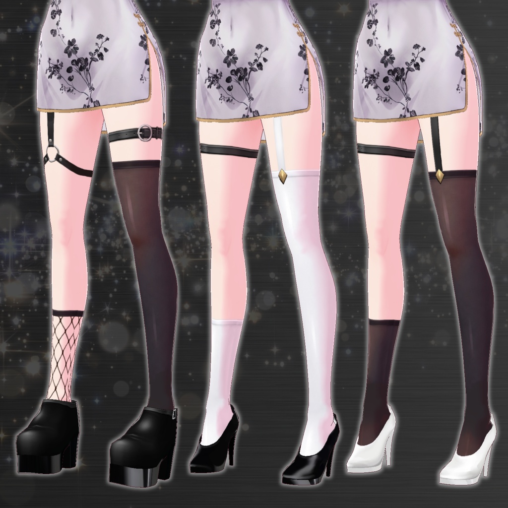 【VRoid衣装】チャイナドレスセット01【全10色+タイツ2種+ブーツ2種】