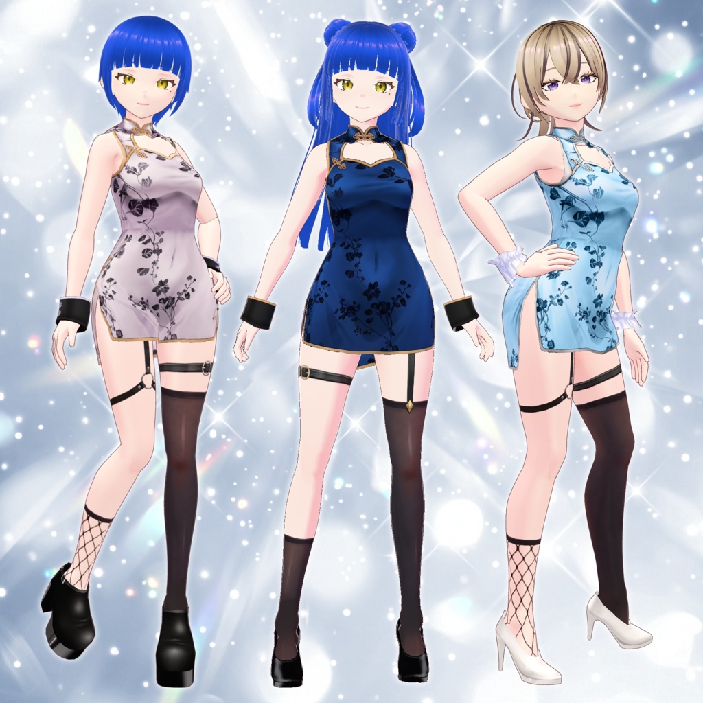 【VRoid衣装】チャイナドレスセット01【全10色+タイツ2種+ブーツ2種】