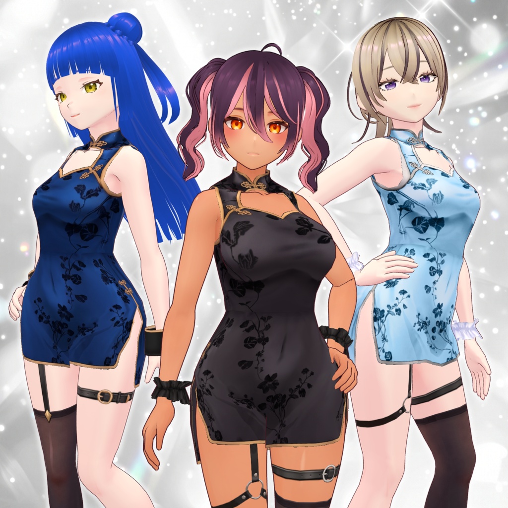 【VRoid衣装】チャイナドレスセット01【全10色+タイツ2種+ブーツ2種】