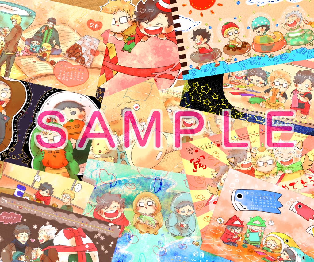 クロ月家族兎赤家族ポストカードカレンダー 市松屋 Booth