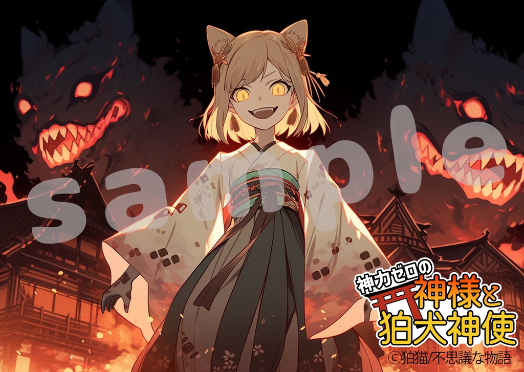 神力ゼロの神様と狛犬神使ステッカー