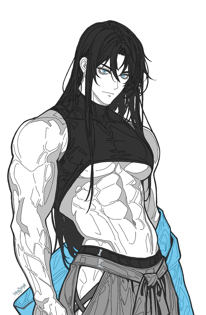 黒髪青眼の筋肉男子｜高解像度イラストセット 01