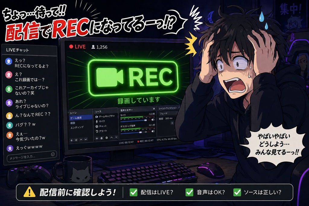 【OBS拡張】配信・録画ステータス自動表示ツール (LIVE / REC自動切替スクリプト)