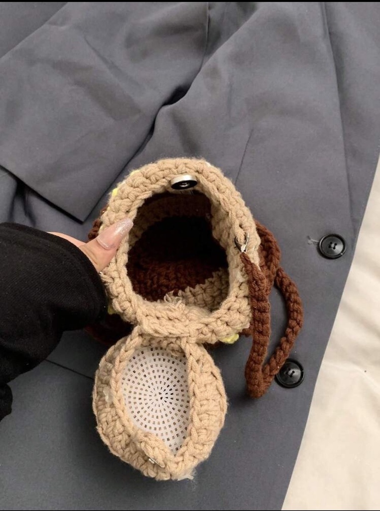 【一点物】はちみつポットのニットバッグ かぎ編み みつばちチャーム ショルダー