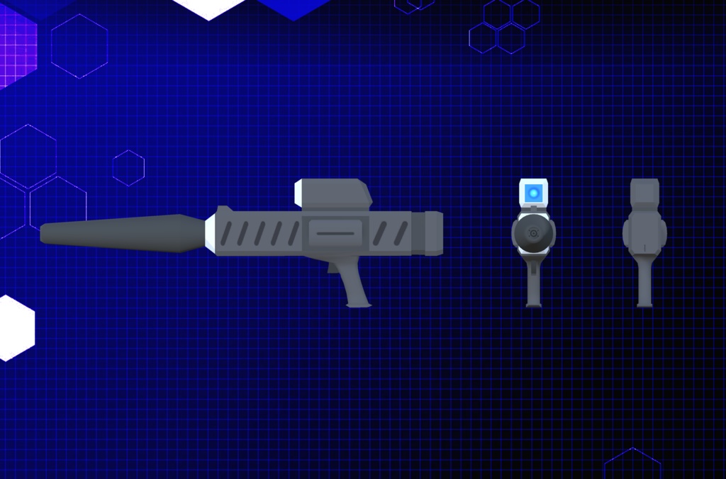 【3Dモデル】ビームアックス、ビームサブマシンが、機動兵器用シールド、機動武装セット2