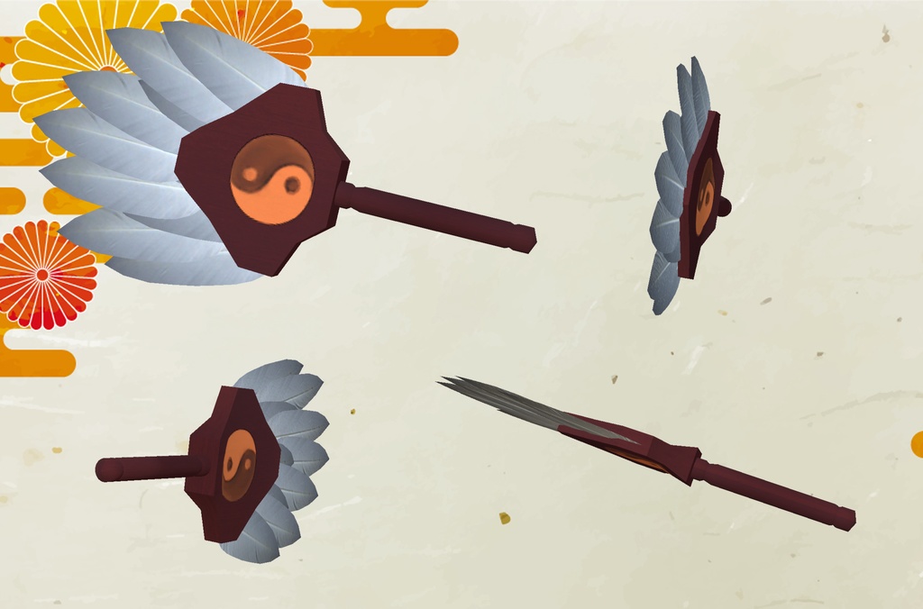 【3Dモデル】中華アクセサリ_孔明セット(羽扇、綸巾)