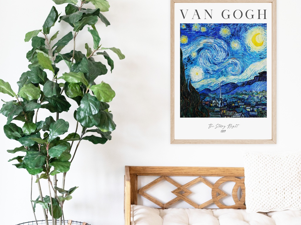 ゴッホ星月空ポスター 文字入りスターリーナイト Van Gogh Starry Night Poster Wall Art