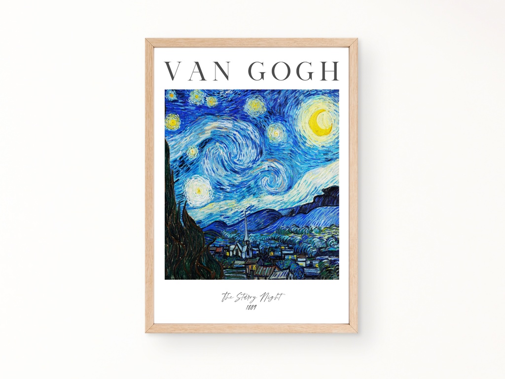 ゴッホ星月空ポスター　文字入りスターリーナイト　Van Gogh Starry Night Poster Wall Art