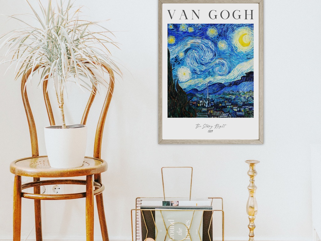 ゴッホ星月空ポスター 文字入りスターリーナイト Van Gogh Starry Night Poster Wall Art