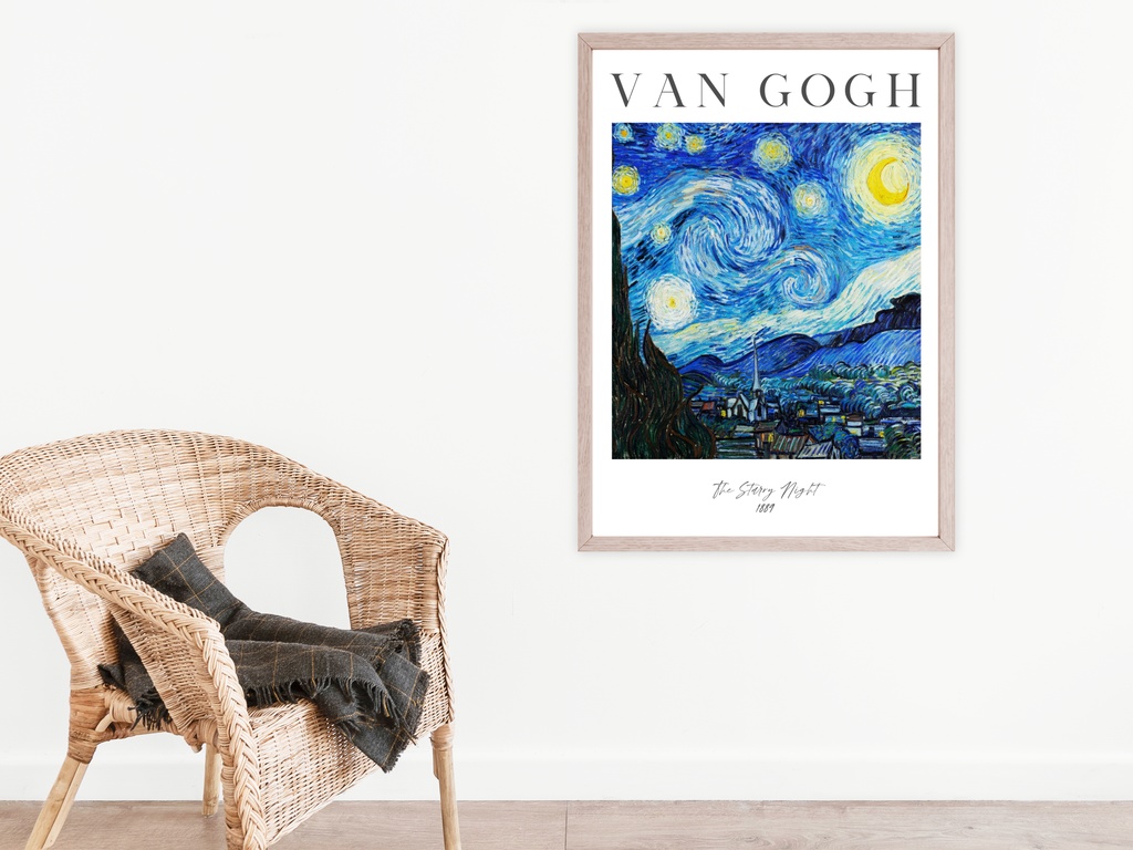 ゴッホ星月空ポスター 文字入りスターリーナイト Van Gogh Starry Night Poster Wall Art