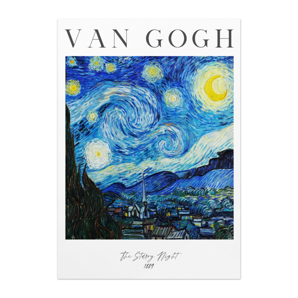 ゴッホ星月空ポスター 文字入りスターリーナイト Van Gogh Starry Night Poster Wall Art
