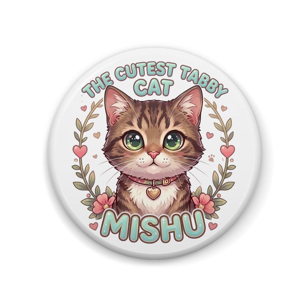 ミシュ(トラ猫)缶バッジ|かわいい猫イラスト MishuKawaii