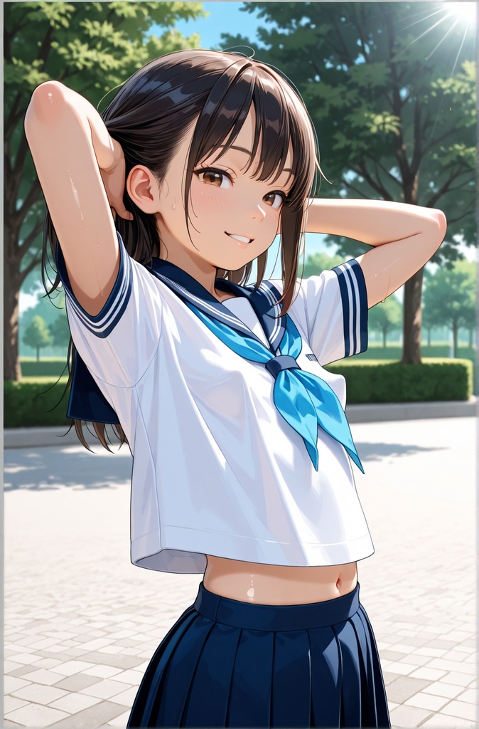 夏の青空と美少女