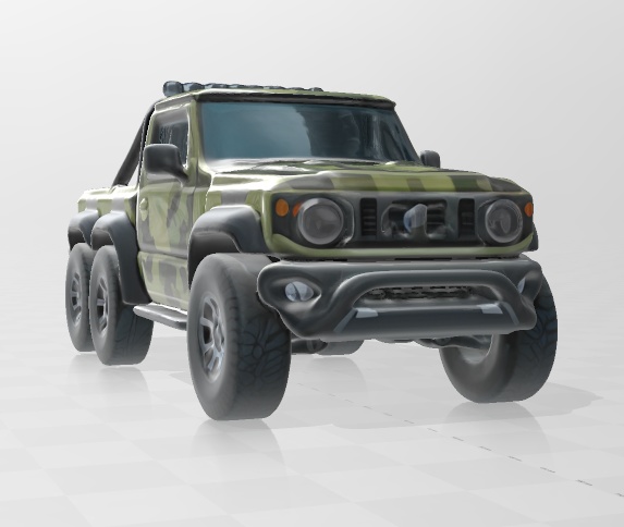 スズキ 新型ジムニー風の 6x6 ピックアップ仕様(迷彩柄)3Dデータ 無料お試し版あります