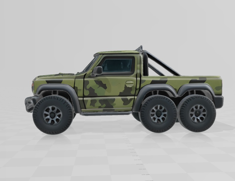 スズキ 新型ジムニー風の 6x6 ピックアップ仕様（迷彩柄）3Dデータ 無料お試し版あります