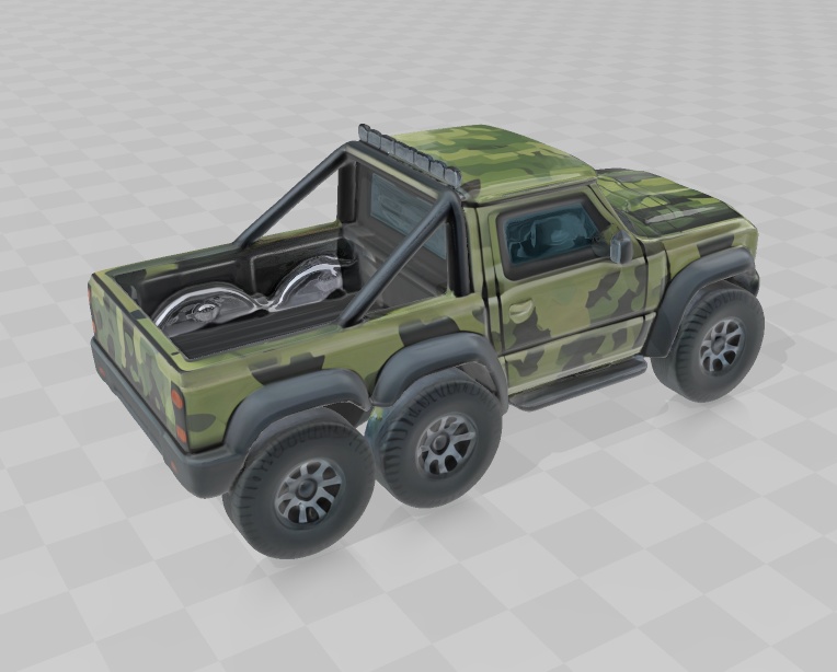 スズキ 新型ジムニー風の 6x6 ピックアップ仕様(迷彩柄)3Dデータ 無料お試し版あります