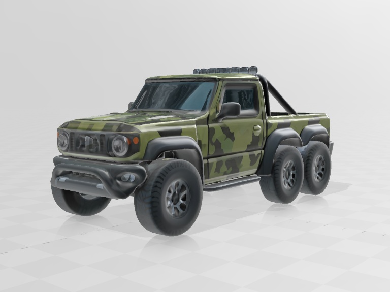 スズキ 新型ジムニー風の 6x6 ピックアップ仕様(迷彩柄)3Dデータ 無料お試し版あります