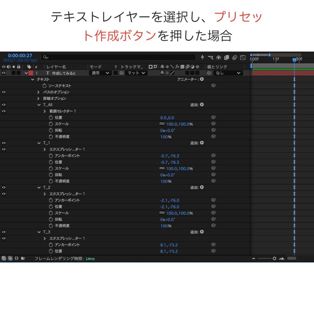 『リリースセール50%off』【After Effects】EasyTextPreset ひとつのレイヤー状態で各文字ごとに分解、アニメーションプリセットとして保存
