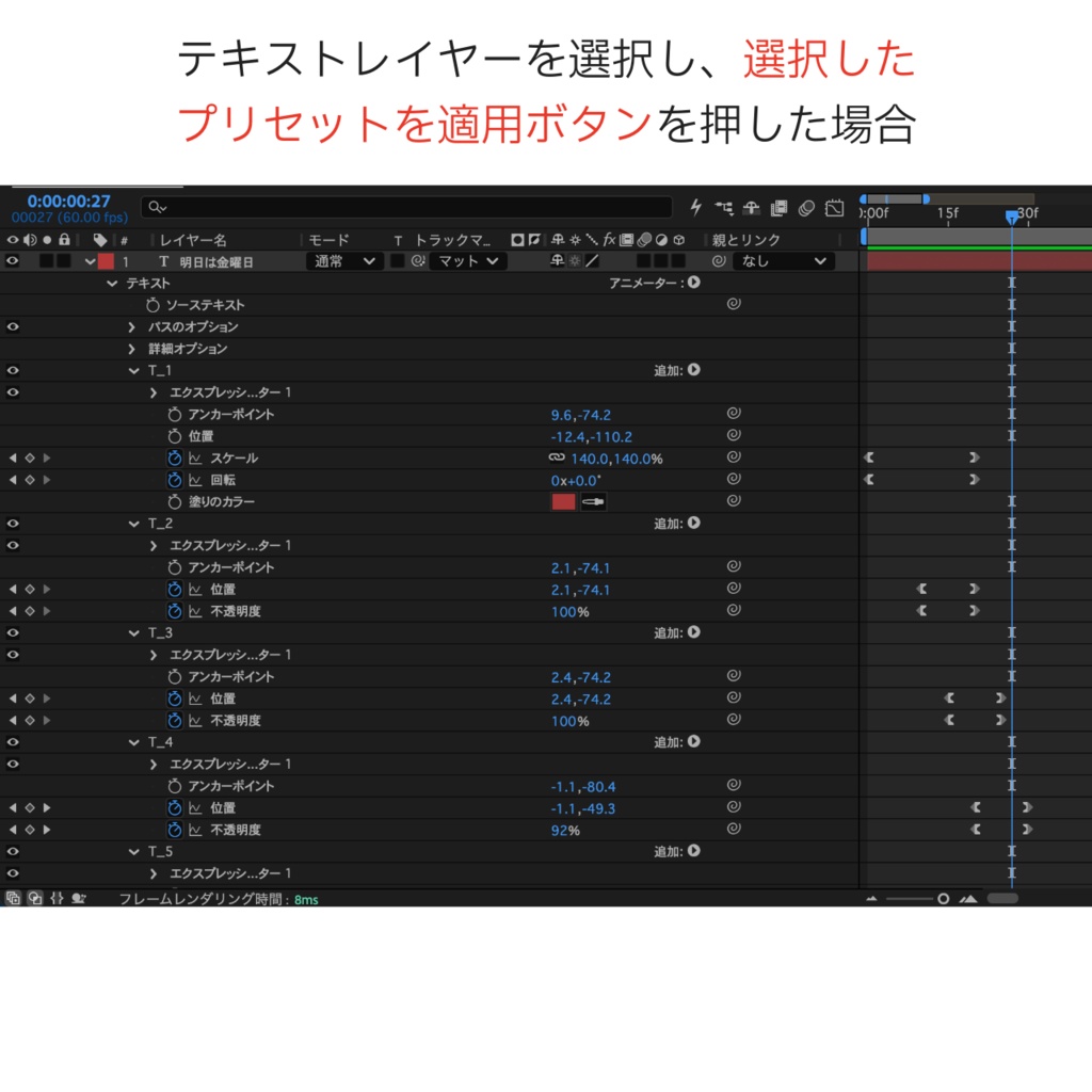 『リリースセール50%off』【After Effects】EasyTextPreset ひとつのレイヤー状態で各文字ごとに分解、アニメーションプリセットとして保存