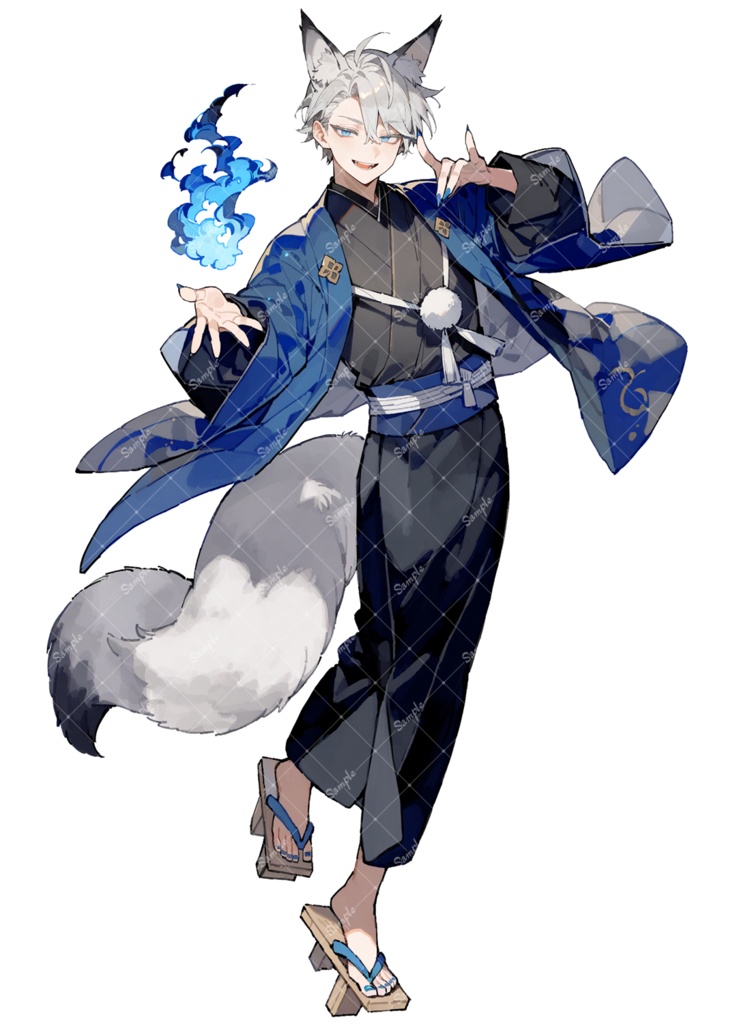 立ち絵素材32 男の子 ケモ耳 和服 差分追加版あり