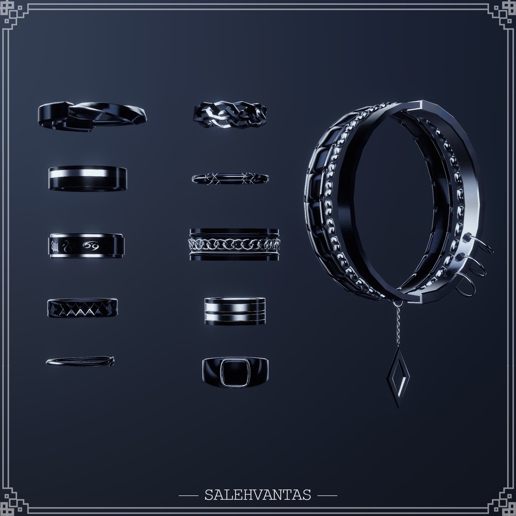 【14アバター対応】BlackandGoldRing+Bracelet