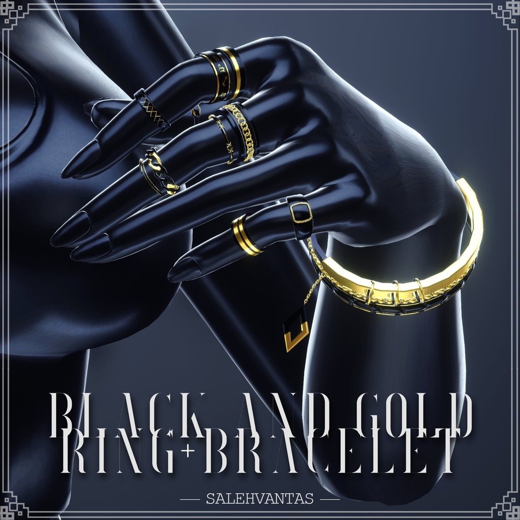 【14アバター対応】BlackandGoldRing+Bracelet