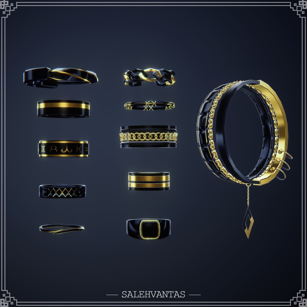 【14アバター対応】BlackandGoldRing+Bracelet