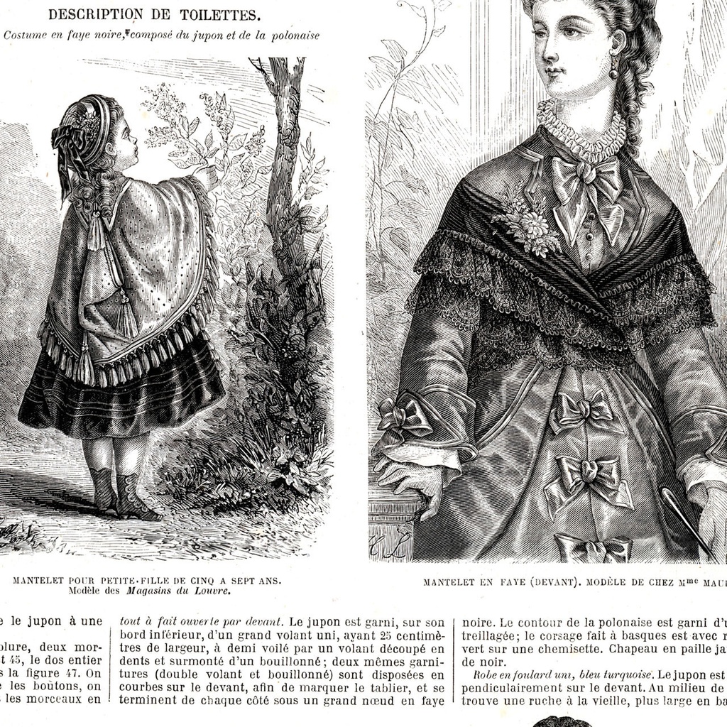 1873 フランスファッション誌『 La Mode Illustree 』見開き銅版画